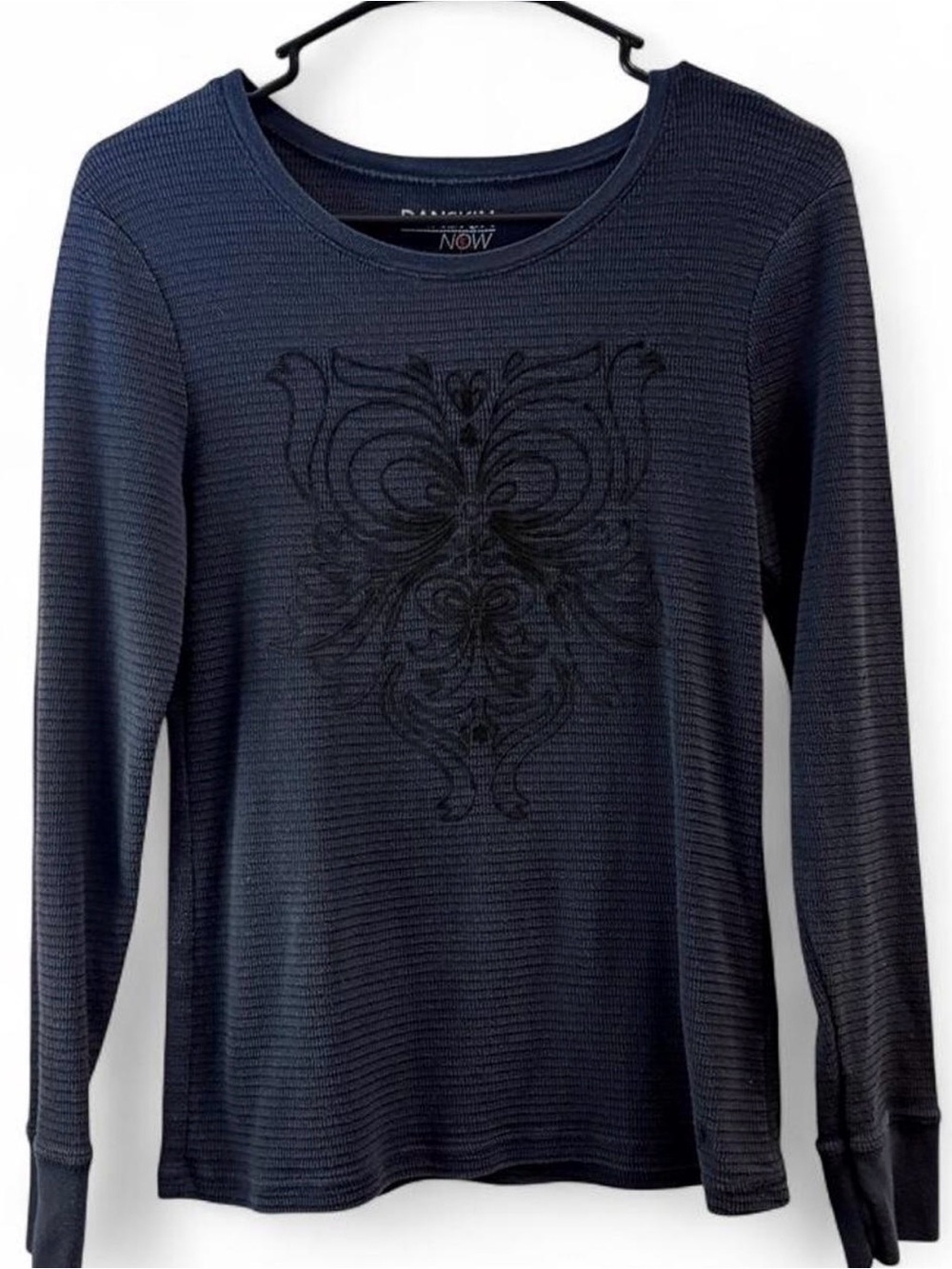 Danskin Women's Navy Blue Long-Sleeve Embroidered Thermal Tee